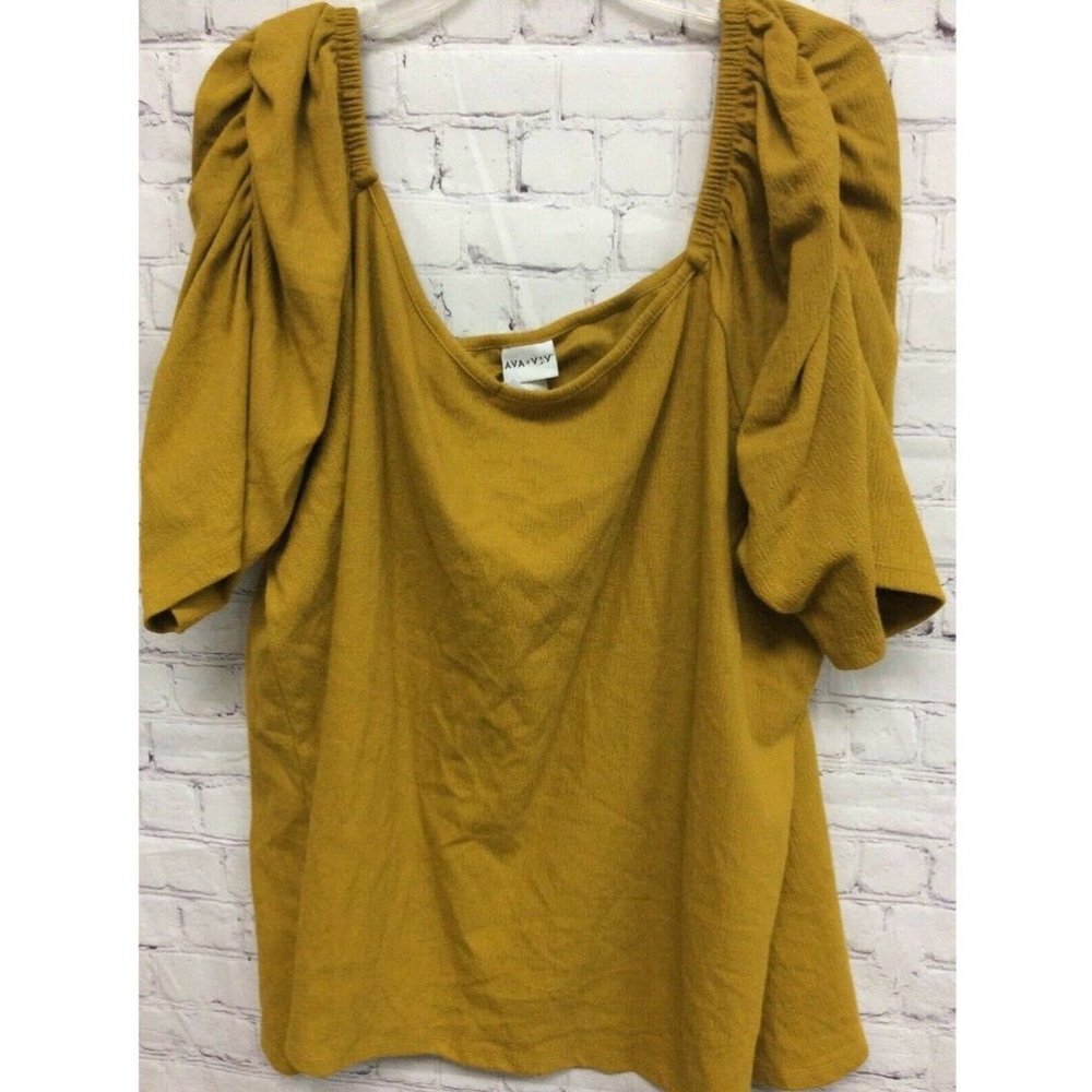Ava & Viv Womens Blouse Mustard Short Sleeve Off Shoulder Stretch Plus 4X New